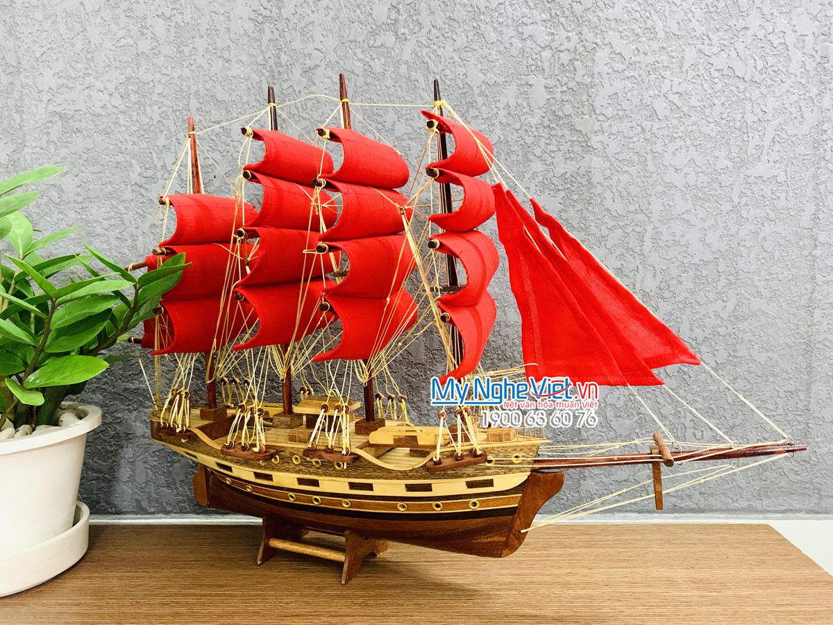 Tàu thuyền mô hình France 2 thân 40cm  buồm đỏ MNV-TB026-3