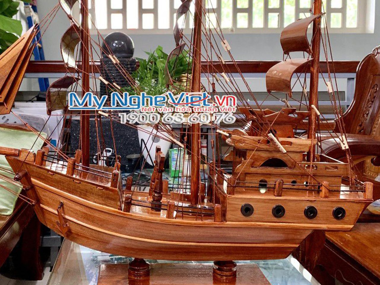 Mô Hình Tàu Thuyền Thái Lan gỗ hương thân 60cm