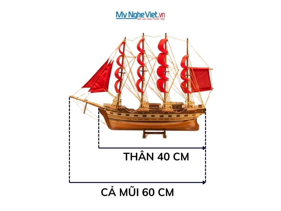 Mô hình thuyền buồm phong thủy France II 40cm buồm đỏ MNV-TB026-3 - Mô hình thuyền trang trí