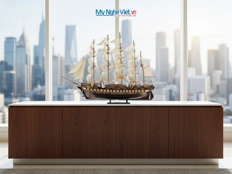 Mô hình thuyền buồm phong thủy France II gỗ đen (Thân 1m) MNV-TB01/1XM - Mô hình thuyền trang trí