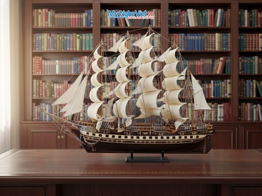 Mô hình thuyền buồm phong thủy France II gỗ đen (Thân 1m) MNV-TB01/1XM - Mô hình thuyền trang trí