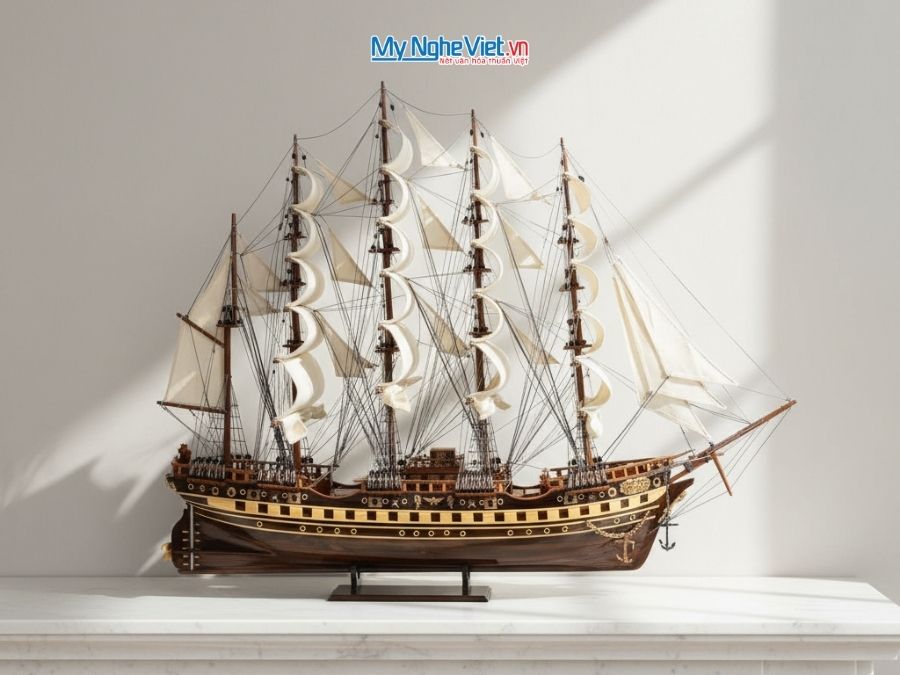Mô hình thuyền buồm phong thủy France 2 gỗ đen (thân 80cm) TB02/1