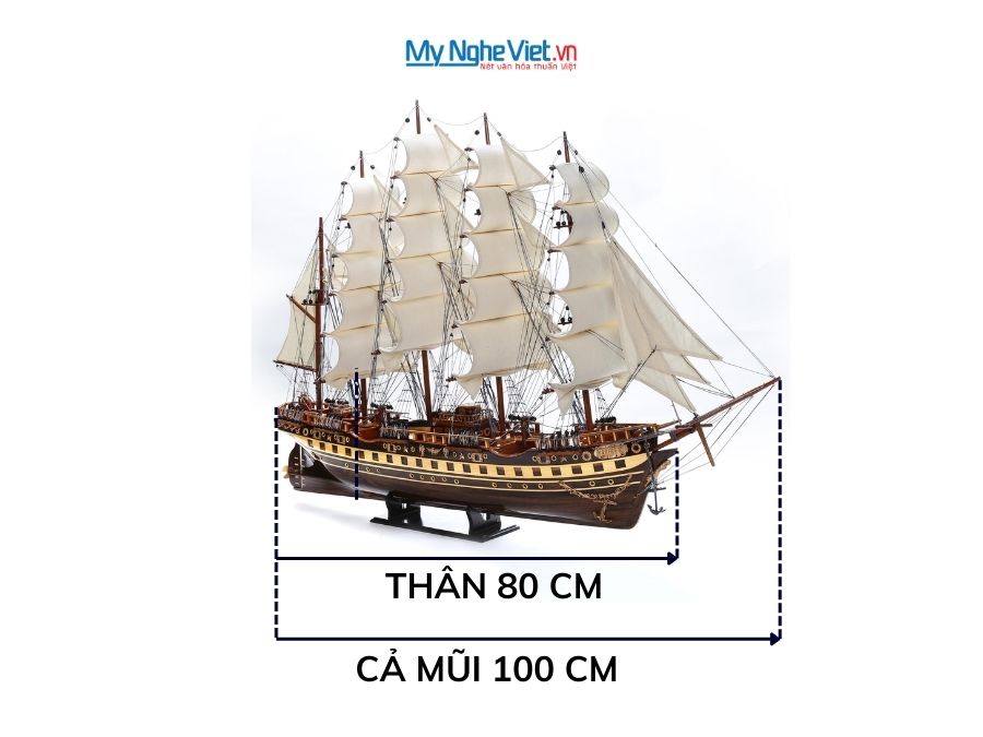 Mô hình thuyền buồm phong thủy France 2 gỗ đen (thân 80cm) TB02/1