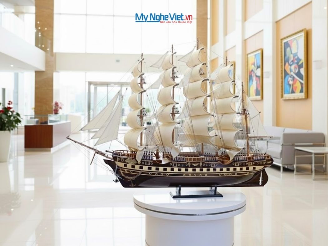 Mô hình  thuyền buồm phong thủy France II gỗ đen 1.2m (cả mũi 1m5) MNV-TB18/121