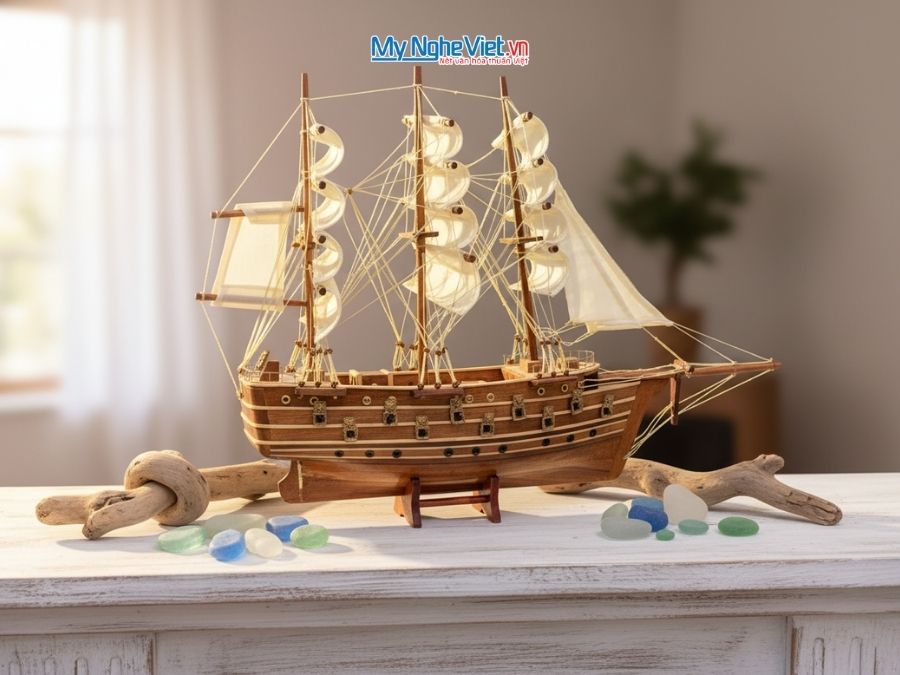 Mô Hình Tàu Thuyền Chiến Cổ Jylland THƯỜNG (Thân 40cm) MNV-TB27-1 - Mô hình thuyền buồm phong thủy