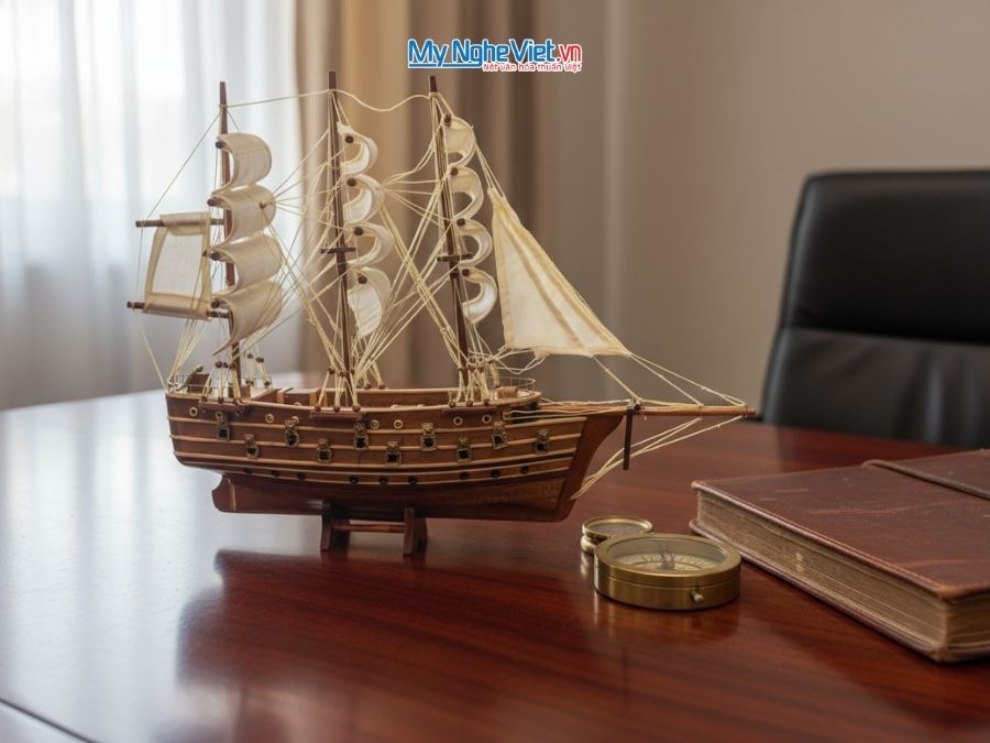 Mô Hình Tàu Thuyền Chiến Cổ Jylland THƯỜNG (Thân 40cm) MNV-TB27-1 - Mô hình thuyền buồm phong thủy