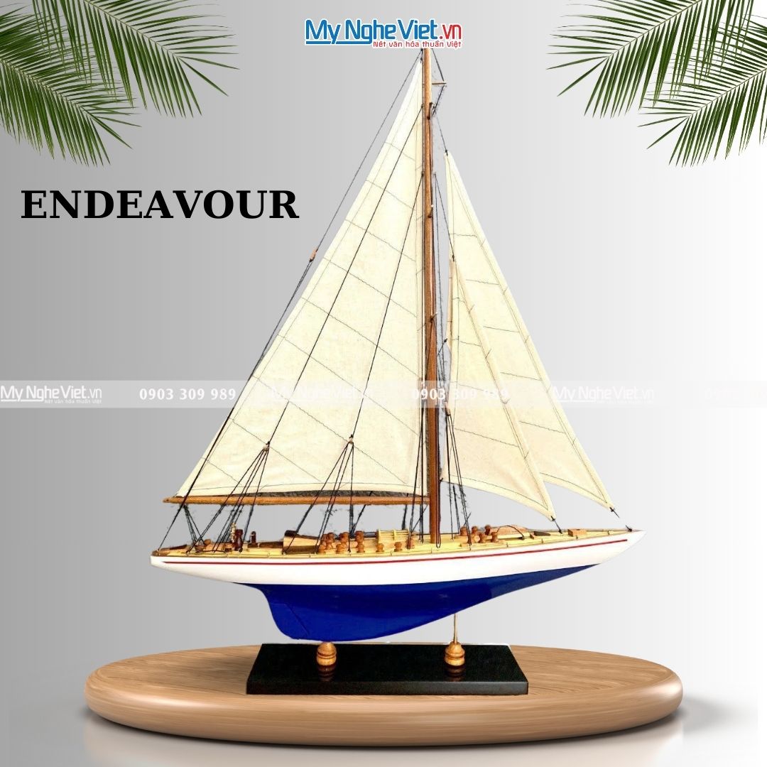 Mô Hình Du Thuyền Endeavour Màu Xanh Và Đen (Thân 70cm cao 87cm)-MNV-TB23/7	