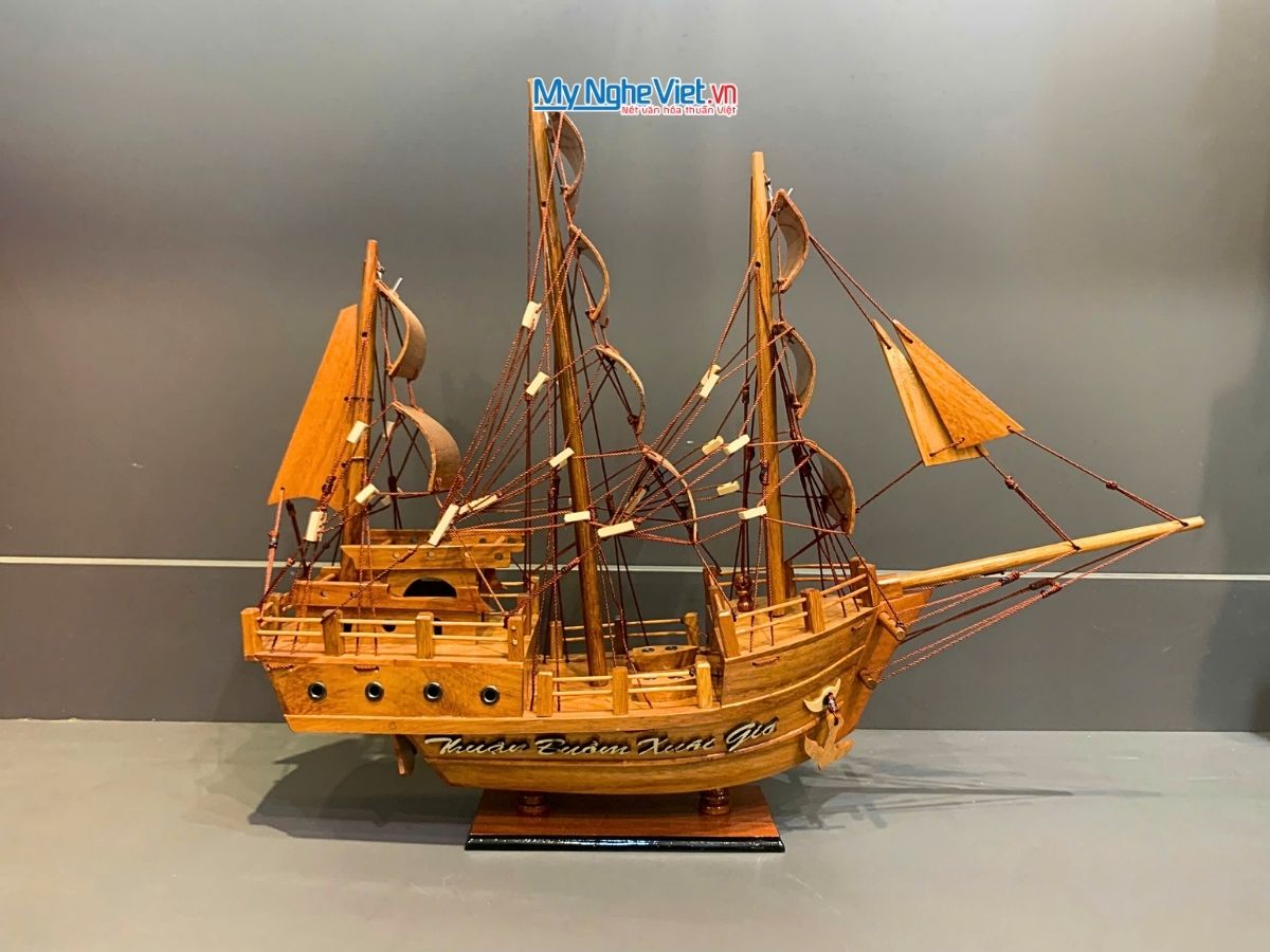 Combo Mô Hình Thuyền Gỗ Thái Lan Gỗ Hương Và Hộp Ép Kim Cao Cấp CBMNV-TB15/40H
