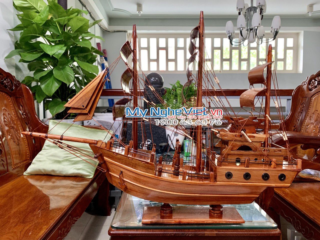 Mô Hình Tàu Thuyền Thái Lan gỗ Tràm thân 60cm