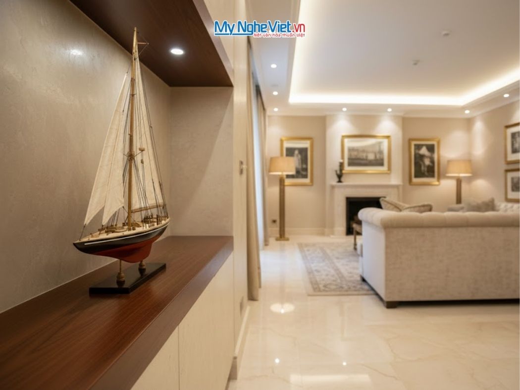 Mô Hình Du Thuyền Endeavour Màu Đỏ Và Đen (Thân 70cm cao 87cm) MNV-TB23/7.1 - Mô hình thuyền trang trí