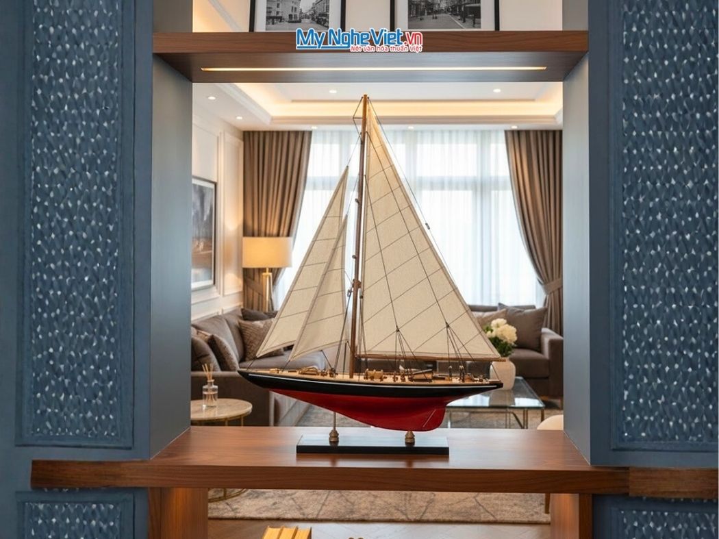 Mô Hình Du Thuyền Endeavour Màu Đỏ Và Đen (Thân 70cm cao 87cm) MNV-TB23/7.1 - Mô hình thuyền trang trí