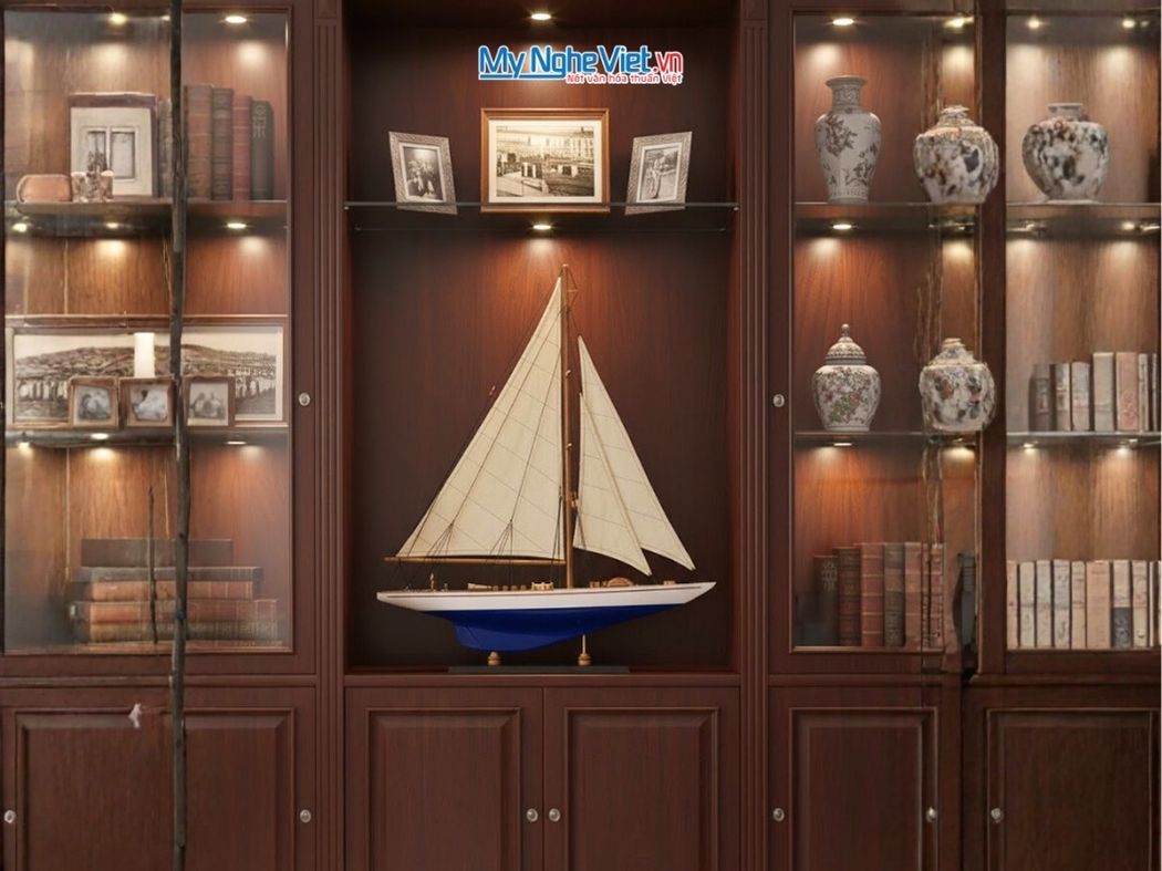 Mô Hình Du Thuyền Endeavour Màu Xanh (Thân 70cm cao 87cm) - MNV-TB23/7	