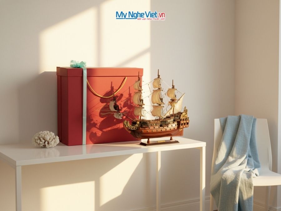 Mô Hình Tàu Chiến Cổ Le Soleil Royal (Thân 40cm) Và Hộp Quà Tặng CBMNV-TB07 – Mô hình thuyền gỗ trang trí