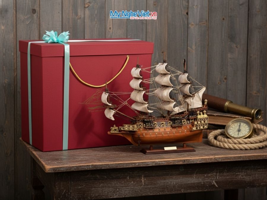 Mô Hình Tàu Chiến Cổ Sovereign Of The Seas (Thân 40cm) Và Hộp Quà Tặng CBMNV-TB14-40 – Mô hình thuyền gỗ trang trí