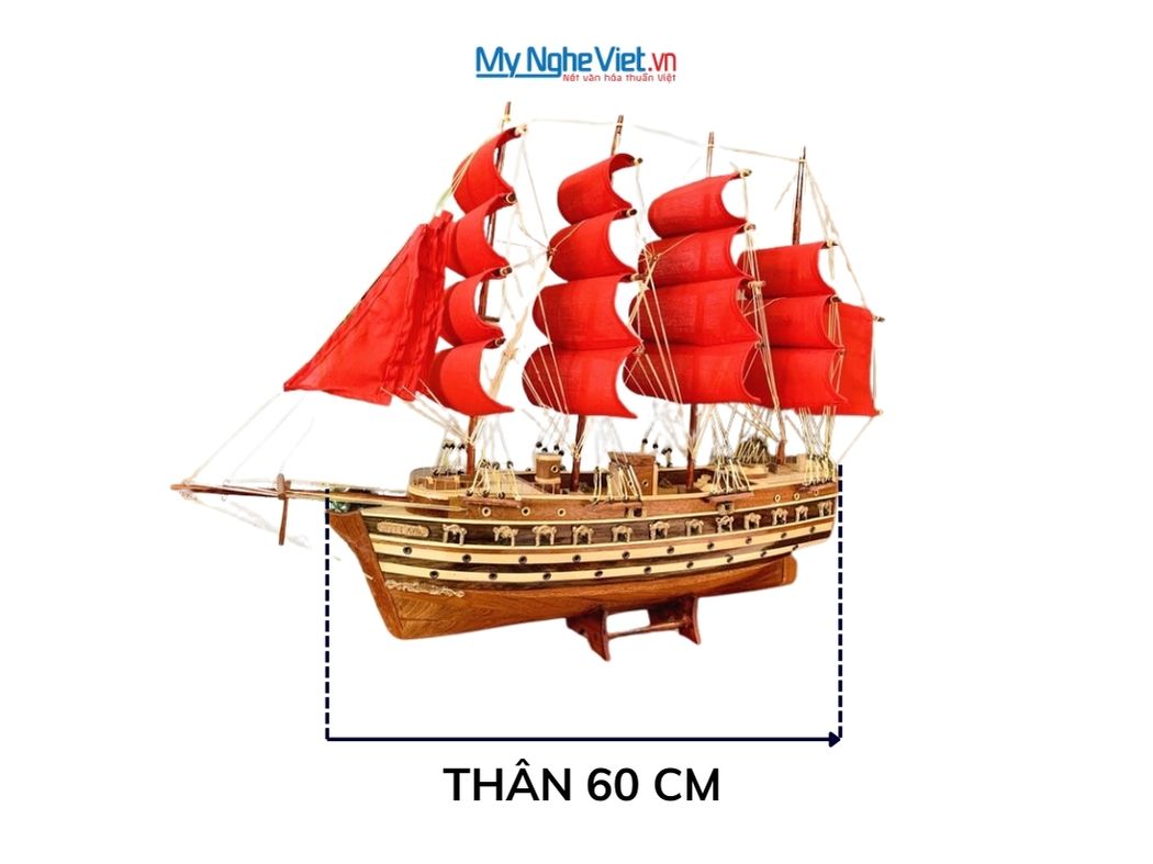 Mô hình thuyền chiến cổ Jylland (thân 60cm) buồm đỏ MNV-TB27-60
