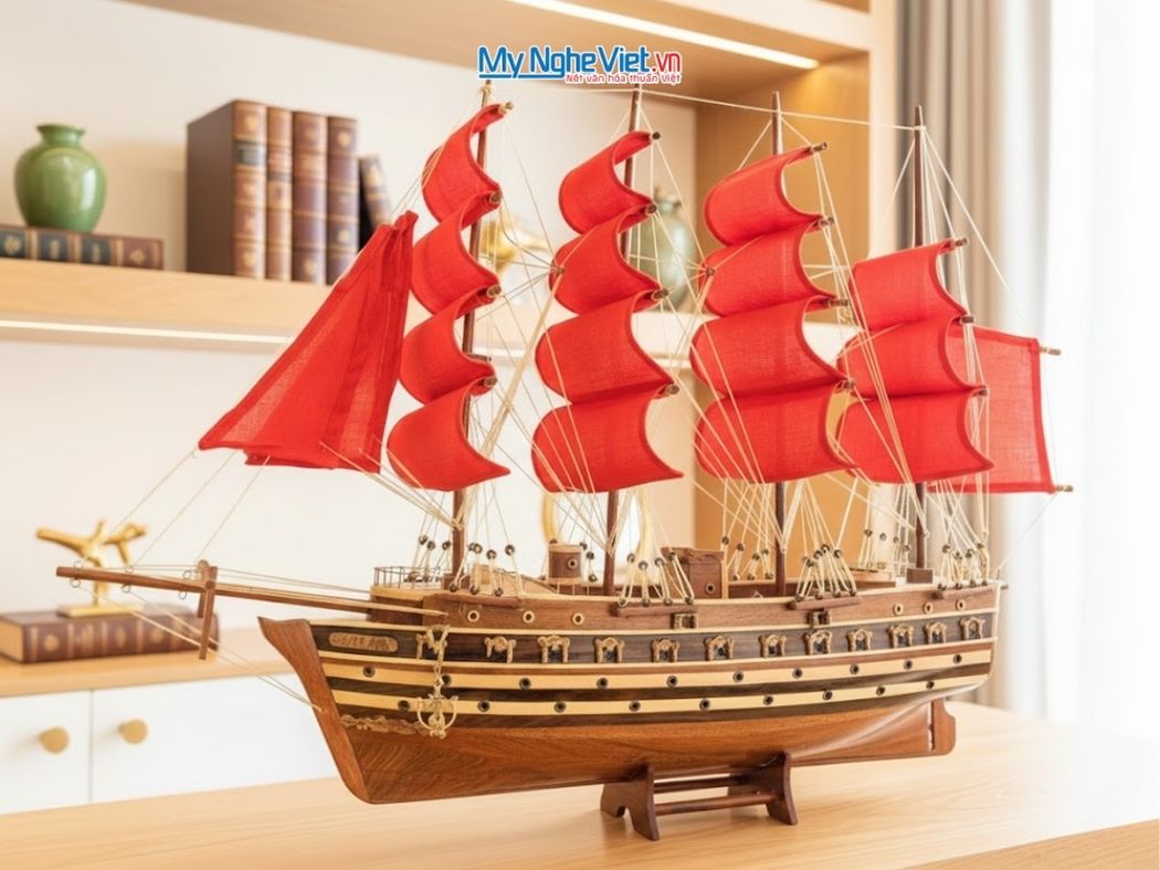 Mô hình thuyền chiến cổ Jylland (thân 60cm) buồm đỏ MNV-TB27-60