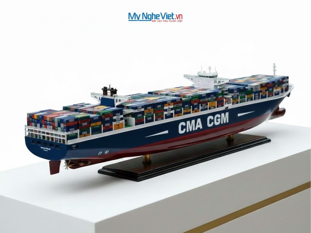 Mô Hình Tàu Container Gỗ Cao Cấp (Thân 120cm) - Mô hình thuyền gỗ trang trí