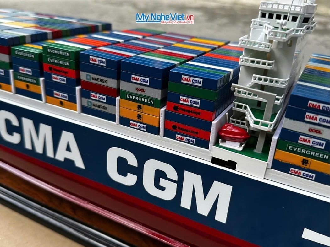 Mô Hình Tàu Container Gỗ Cao Cấp (Thân 70cm) - Mô hình thuyền gỗ trang trí