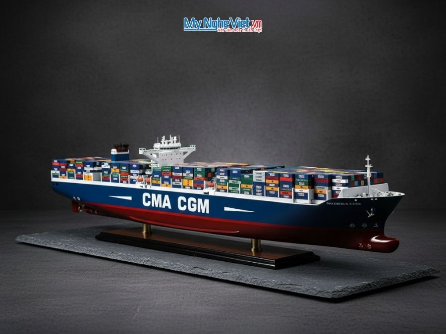 Mô Hình Tàu Container Gỗ Cao Cấp (Thân 70cm) - Mô hình thuyền gỗ trang trí