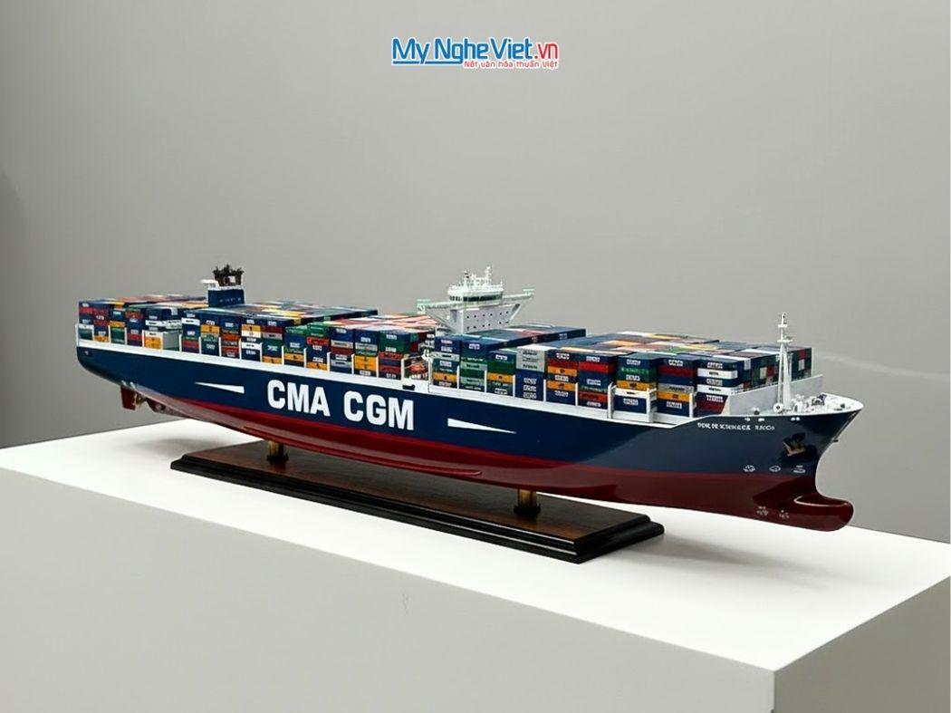 Mô Hình Tàu Container Gỗ Cao Cấp (Thân 120cm) - Mô hình thuyền gỗ trang trí