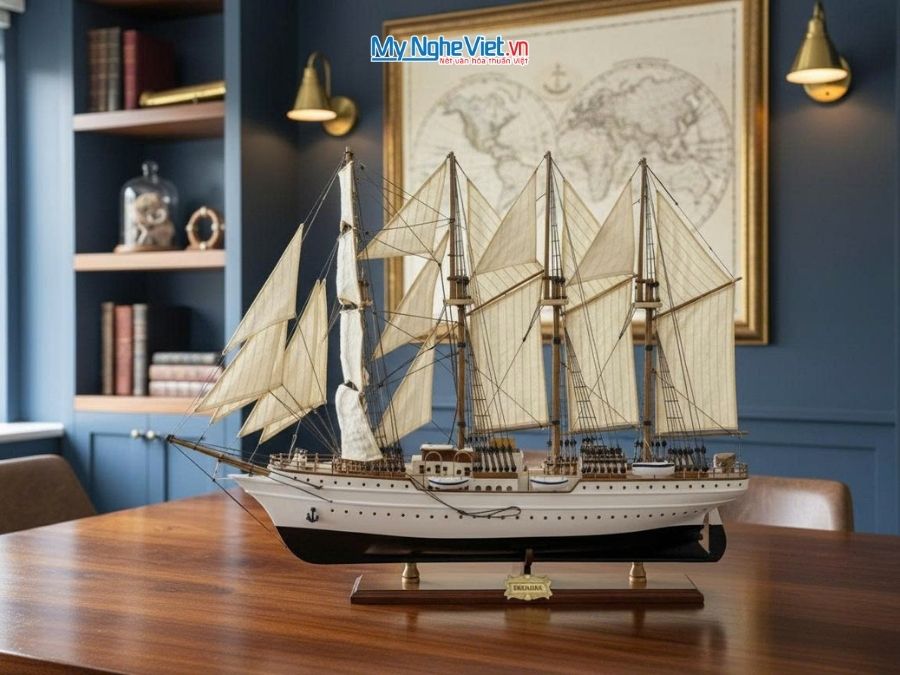 Mô Hình Thuyền Buồm Gỗ Hải Quân Esmeralda (Sơn Màu) Hàng Xuất Khẩu | Gỗ Căm Xe | Thân 90cm MNV-TB50