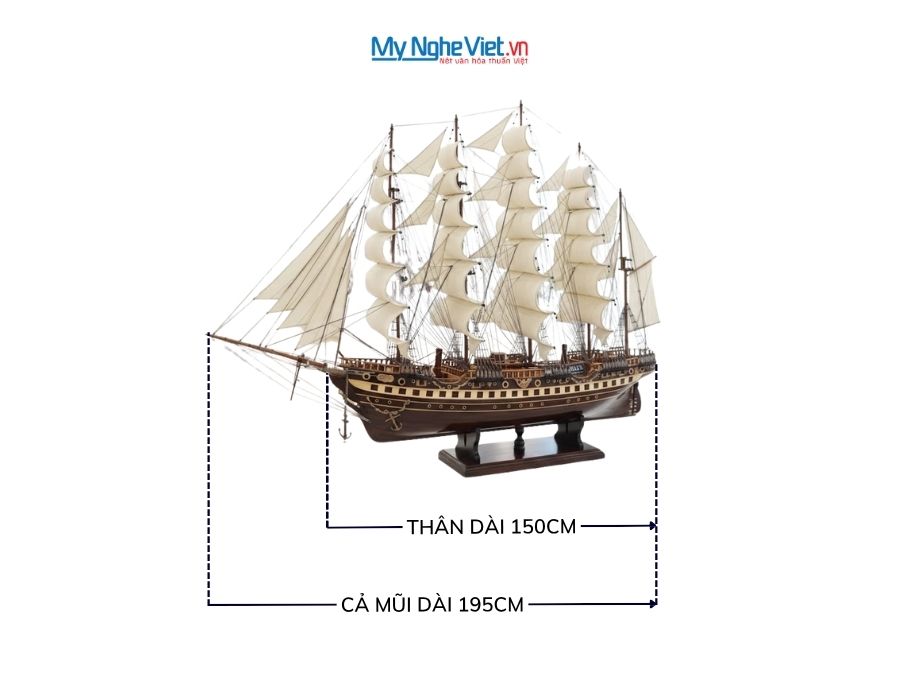 Mô hình thuyền buồm phong thủy France II gỗ đen (thân 1m5) MNV-TB18