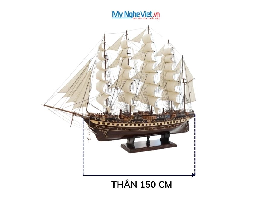 Mô hình thuyền buồm phong thủy France II gỗ đen (thân 1m5) MNV-TB18