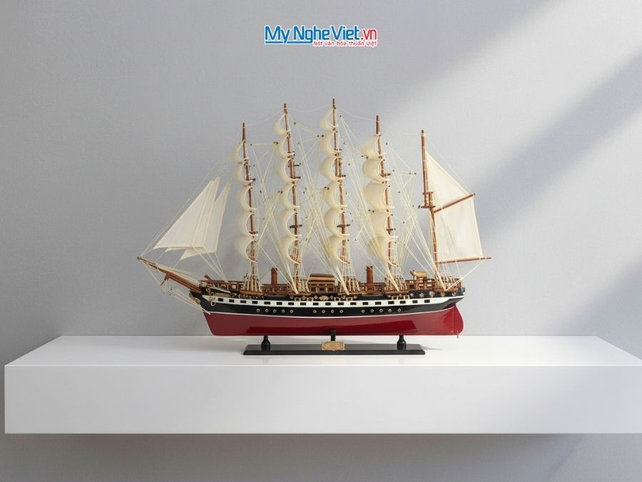 Mô hình thuyền buồm France II gỗ sơn đỏ (thân 80cm) MNV-TB024-80S
