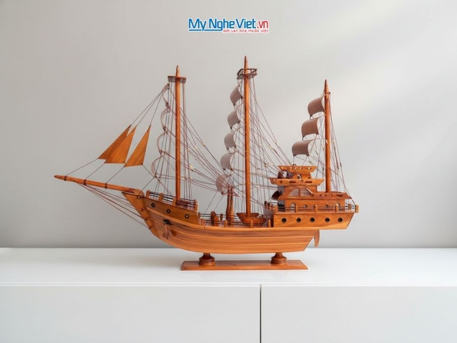 Mô Hình Thuyền Buồm Gỗ Thái Lan gỗ tràm (Thân 100cm) MNV-TB15/100