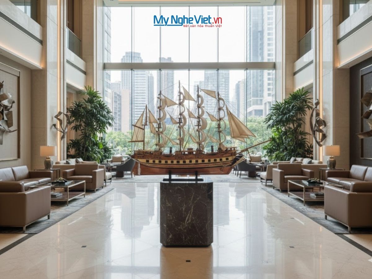 Mô hình thuyền buồm phong thủy France 2 gỗ đỏ (thân 1m) MNV-TB01XM