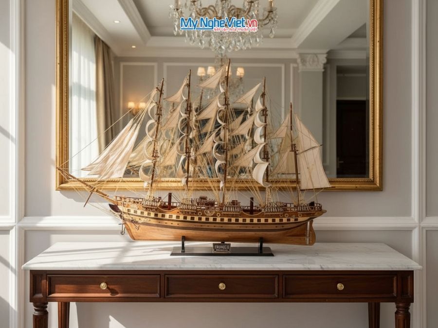Mô hình thuyền buồm phong thủy France II gỗ tự nhiên (thân 1m2) MNV-TB18 - Mô hình thuyền trang trí