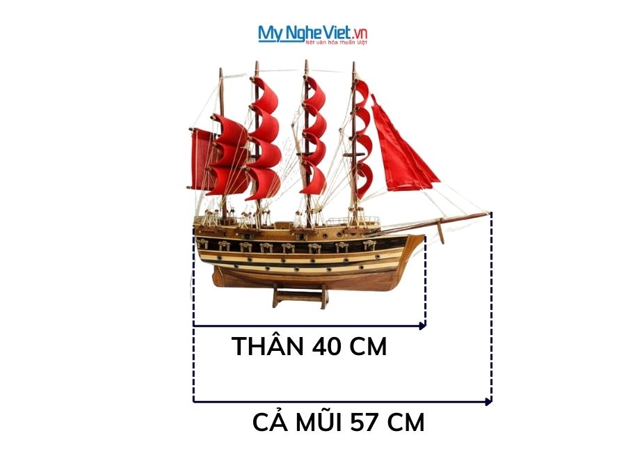Mô hình thuyền chiến cổ Jylland (thân 40cm) buồm đỏ MNV-TB27-3