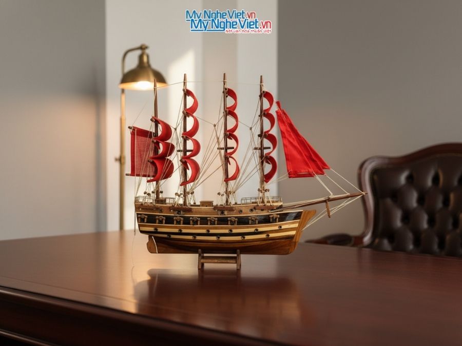 Mô hình thuyền chiến cổ Jylland (thân 40cm) buồm đỏ MNV-TB27-3