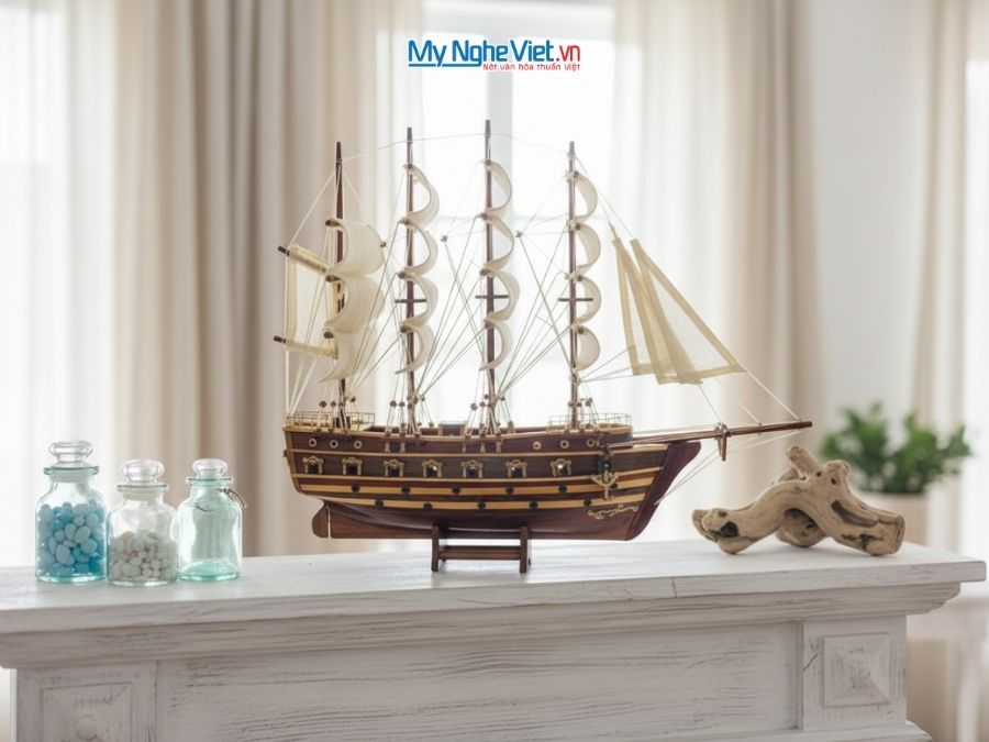 Mô Hình Thuyền Chiến Cổ Jylland Buồm Trắng (Thân 60cm) MNV-TB27-60.1 - Mô hình thuyền buồm phong thủy