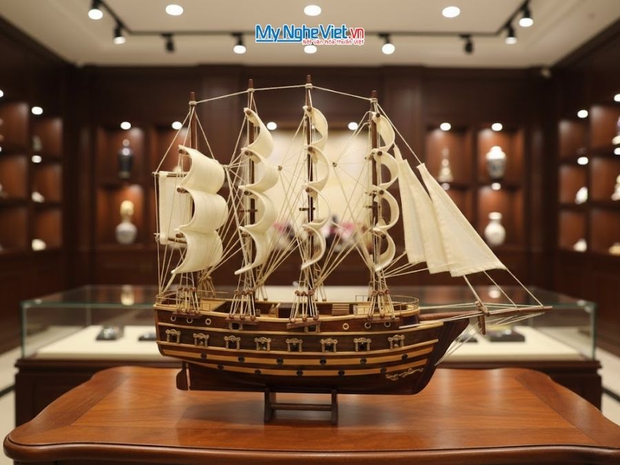 Mô Hình Thuyền Chiến Cổ Jylland Buồm Trắng (Thân 60cm) MNV-TB27-60.1 - Mô hình thuyền buồm phong thủy