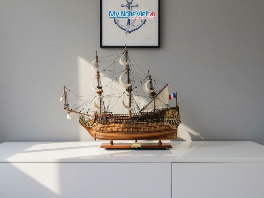 Mô hình thuyền chiến cổ Le Soleil Royal (thân 80cm) MNV-TB28 - Mô hình tàu thuyền trang trí