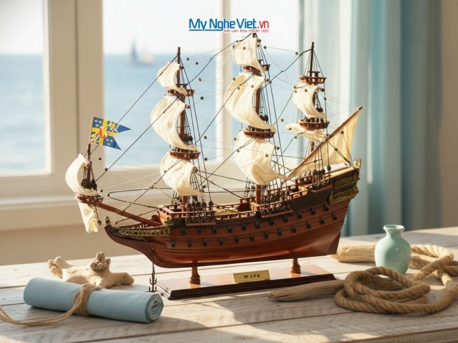Mô hình thuyền chiến cổ Wasa (thân 48cm) MNV-TB09
