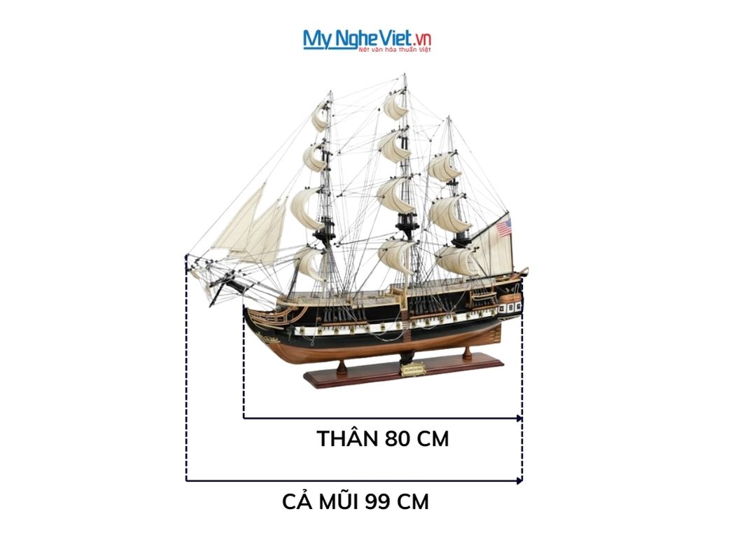 Mô hình  thuyền chiến cổ USS CONSTITUTION (Thân 80cm) MNV-TBUSS01 - Mô hình tàu thuyền trang trí