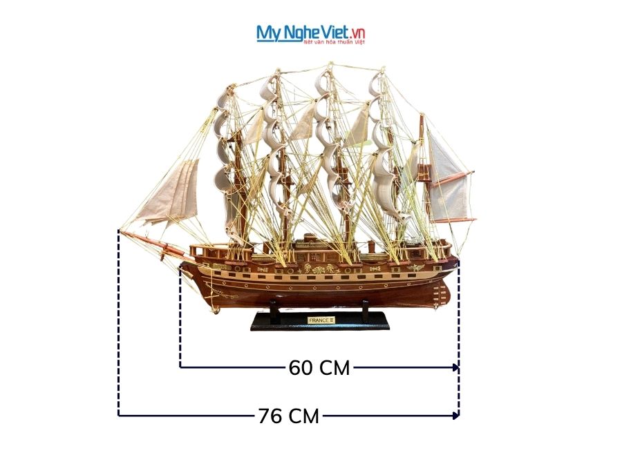 Mô Hình Thuyền Buồm France II Gỗ Tự Nhiên Thân 60cm MNV-TB03/HX