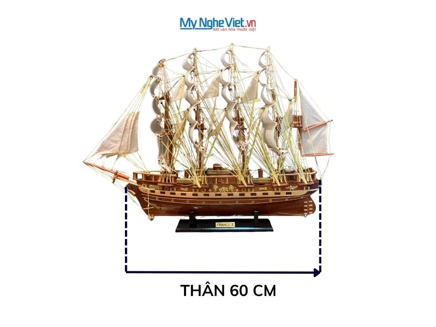 Mô hình thuyền buồm phong thủy France II gỗ tự nhiên (Thân 60cm) MNV-TB03/HX