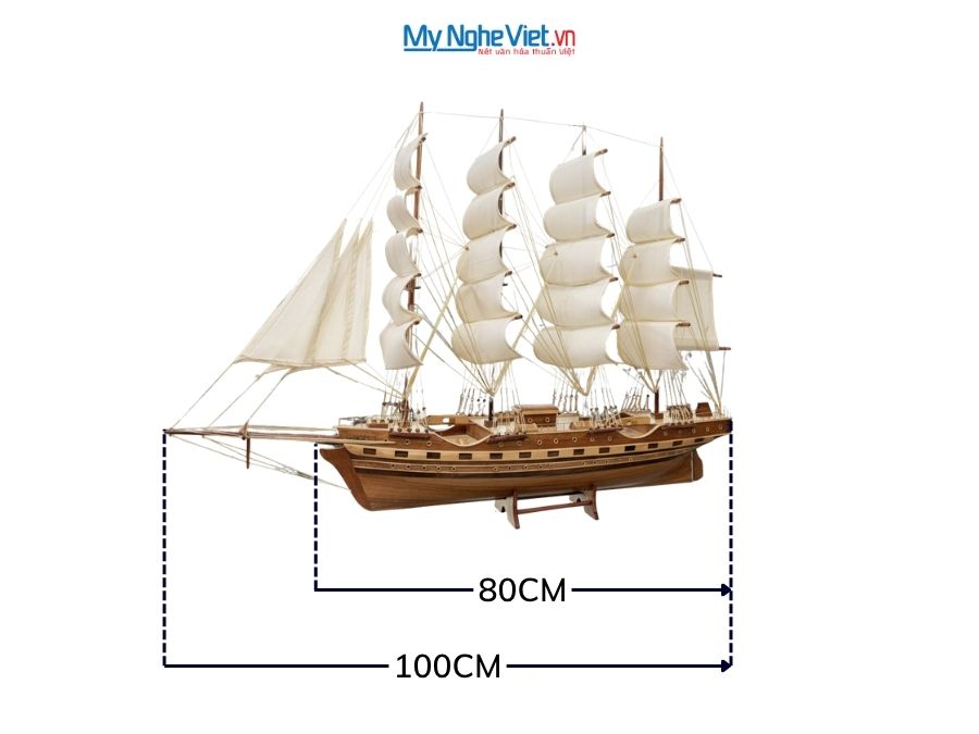 Mô hình thuyền buồm phong thủy France II gỗ tự nhiên (Thân 80cm) MNV-TB02-1