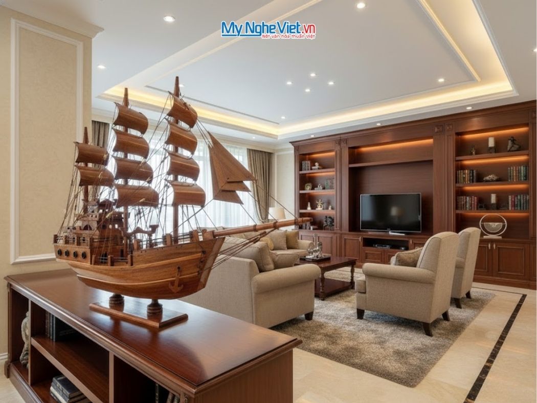 Mô Hình Thuyền Gỗ Thái Lan gỗ tràm (Thân 60cm) MNV-TB15/60