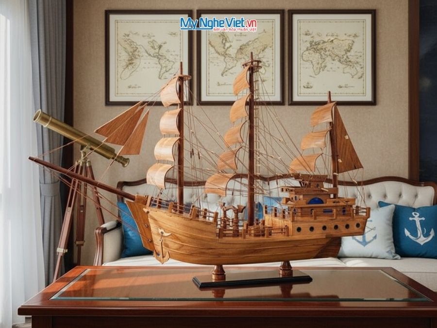 Mô Hình Thuyền Gỗ Thái Lan gỗ hương (Thân 80cm) MNV-TB15-80H - Mô hình tàu thuyền trang trí