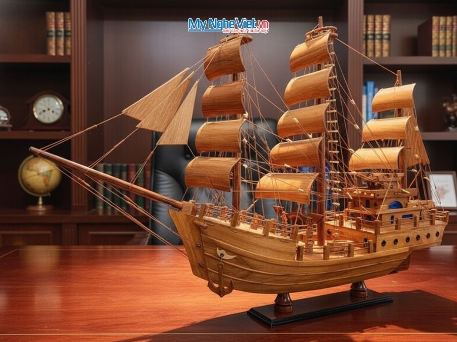 Mô Hình Thuyền Gỗ Thái Lan gỗ hương (Thân 80cm) MNV-TB15-80H - Mô hình tàu thuyền trang trí