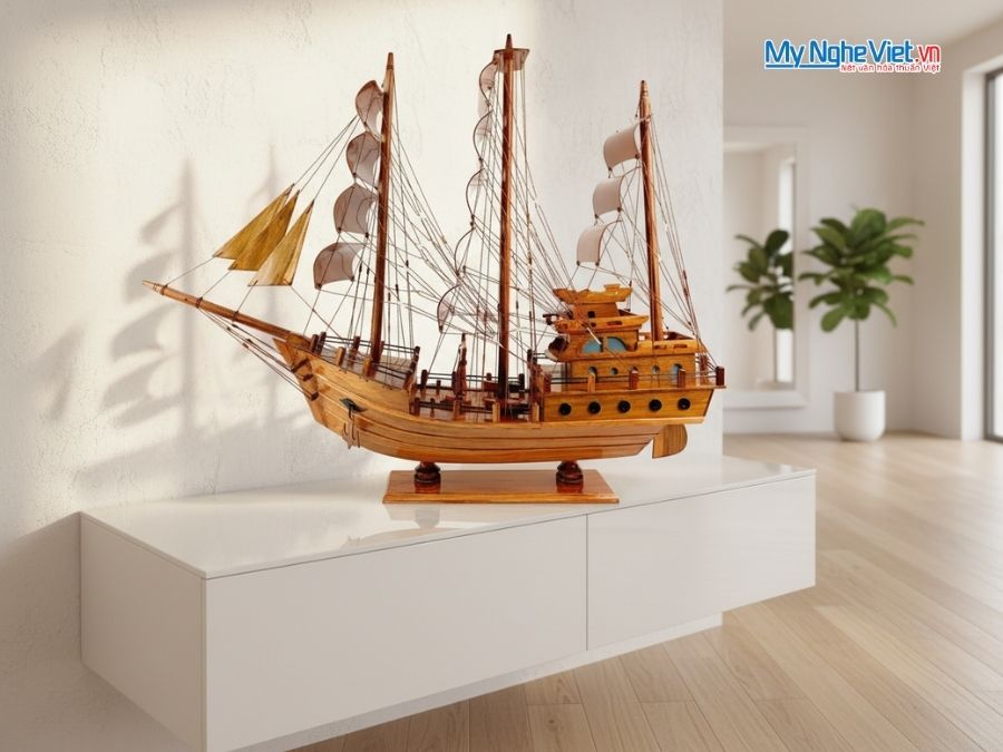 Mô Hình Thuyền Gỗ Thái Lan gỗ tràm (Thân 120cm) MNV-TB15/120