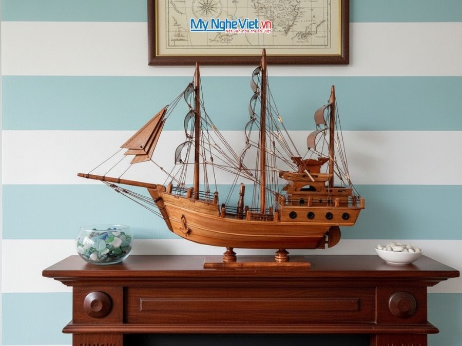 Mô Hình Thuyền Buồm Gỗ Thái Lan gỗ tràm (Thân 80cm) MNV-TB15/80