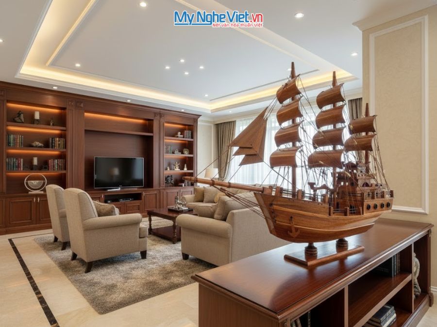 Mô Hình Thuyền Gỗ Trang Trí Thái Lan gỗ hương (Thân 60cm) MNV-TB15/60H