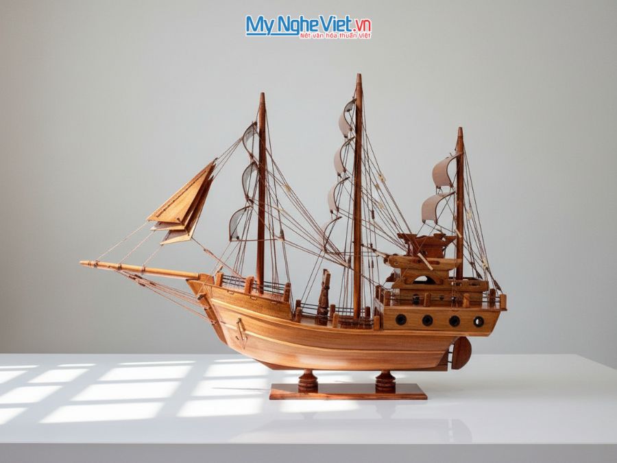 Mô Hình Thuyền Gỗ Trang Trí Thái Lan gỗ hương (Thân 60cm) MNV-TB15/60H