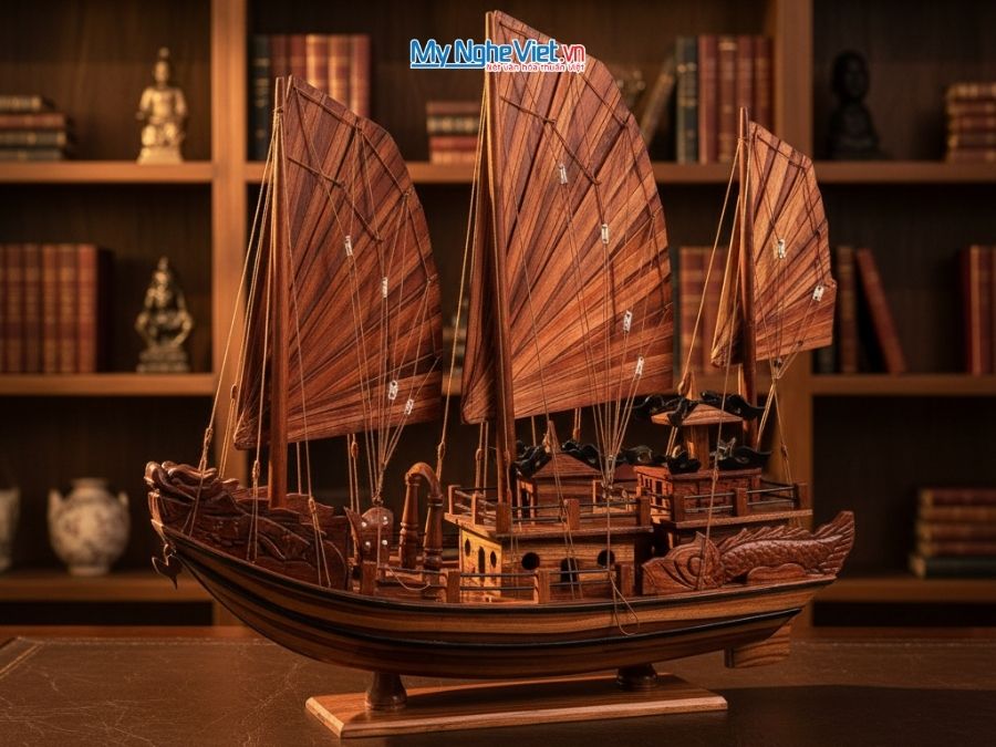 Mô Hình Thuyền Gỗ Việt Nam -Thuyền Rồng Gỗ Tràm (thân 100cm) MNV-TB16/100GT