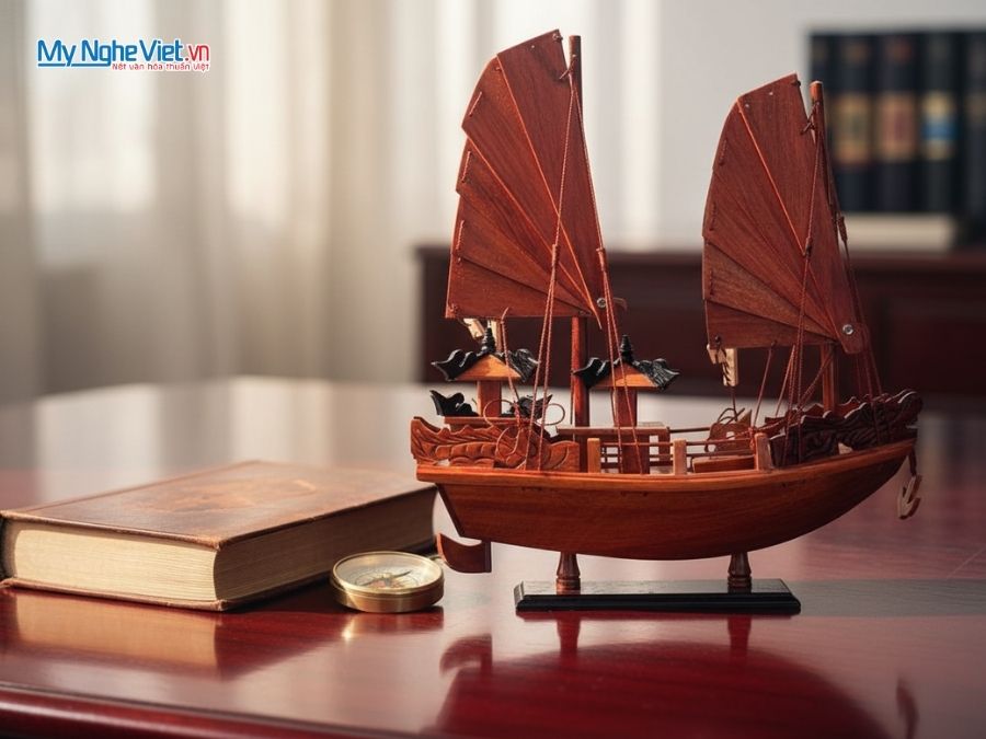 Mô hình thuyền gỗ Việt Nam-Thuyền Rồng gỗ hương thân 30cm MNV-TB16-1H